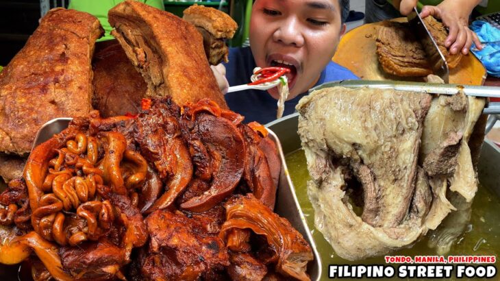 Filipino Street Food | Tumbong Soup, Lechon Kawali, Lamang Loob Asado in Tondo, Manila Philippines
