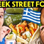 Americans Try Greek Street Food For The First Time! (Dolmades, Loukoumades, Tiropita)
