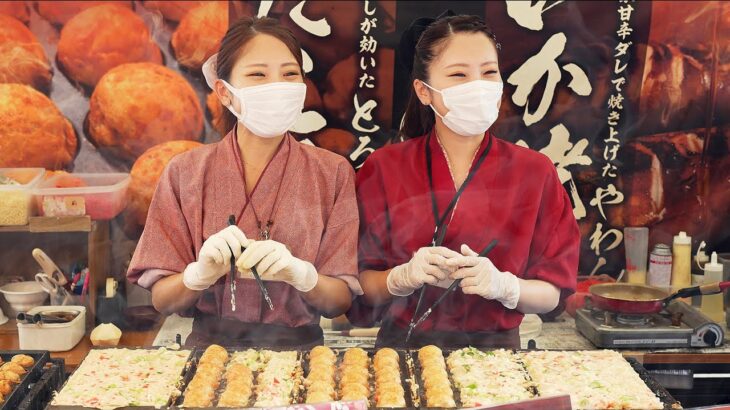 Beautiful Twin Sisters’ Takoyaki – Japanese Street Food – たこ焼 美人双子姉妹 焼きそば イカ焼き 四季桜 烤章鱼 타코야키 Yakisoba