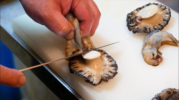 Japanese Street Food – GIANT SEA SNAIL Abalone Sashimi Okinawa Seafood Japan