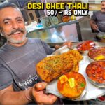50/- Rs Desi Ghee Amritsari Thali | Street Food India | Dal Makhani, Paneer Do Piaza, Lachha Paratha