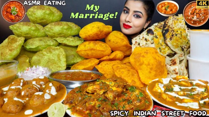 ASMR Eating Spicy Poori,Dum Aloo,Paneer butter Masala,Noodles Indian Street Food ASMR Eating Mukbang