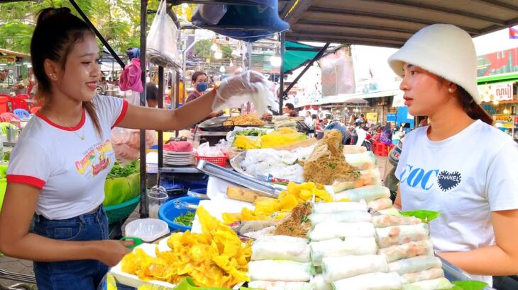 CAMBODIA Most Popular Street Food – Yellow Pancake, Spring Roll, Rice Noodles, Meatball, & More