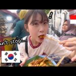 Korean girl surprised with amazing Indonesia 🇮🇩 food taste! – Street Food Tour of Indonesia!