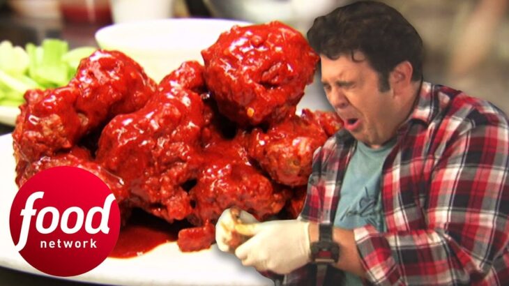 Adam Suffers To Eat 12 Jumbo Wings Dipped In A Sauce 400 X’s Hotter Than Fresh Jalapeño | Man v Food