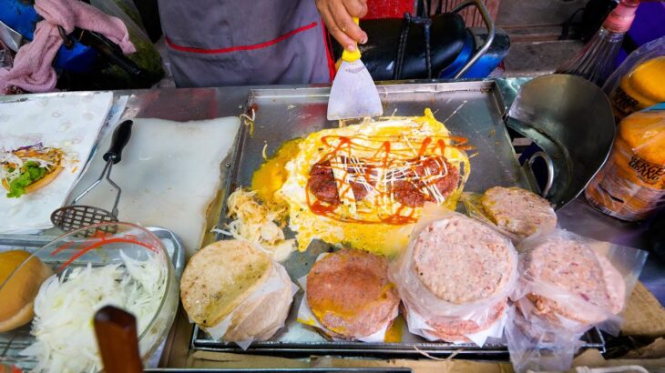 Street Burger Making!! 🍔 SAUCY OMELET HAMBURGER! | Hat Yai, Thailand